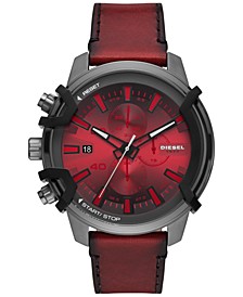 Men's Chronograph Griffed Red Leather Strap Watch 48mm