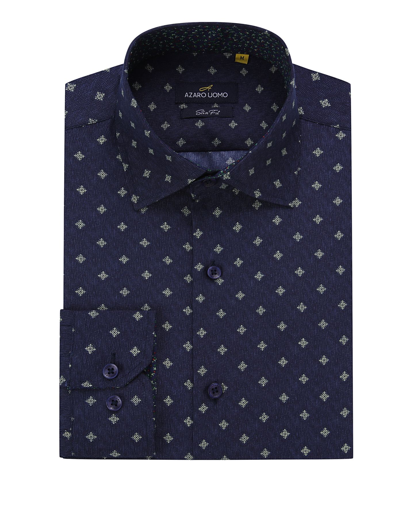 Мужская рубашка Azaro Uomo Business Geometric Long Sleeve Button Down Shirt, цвет: Тёмно-синий — фото 1