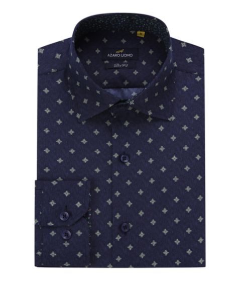 Мужская рубашка Azaro Uomo Business Geometric Long Sleeve Button Down Shirt, цвет: Тёмно-синий