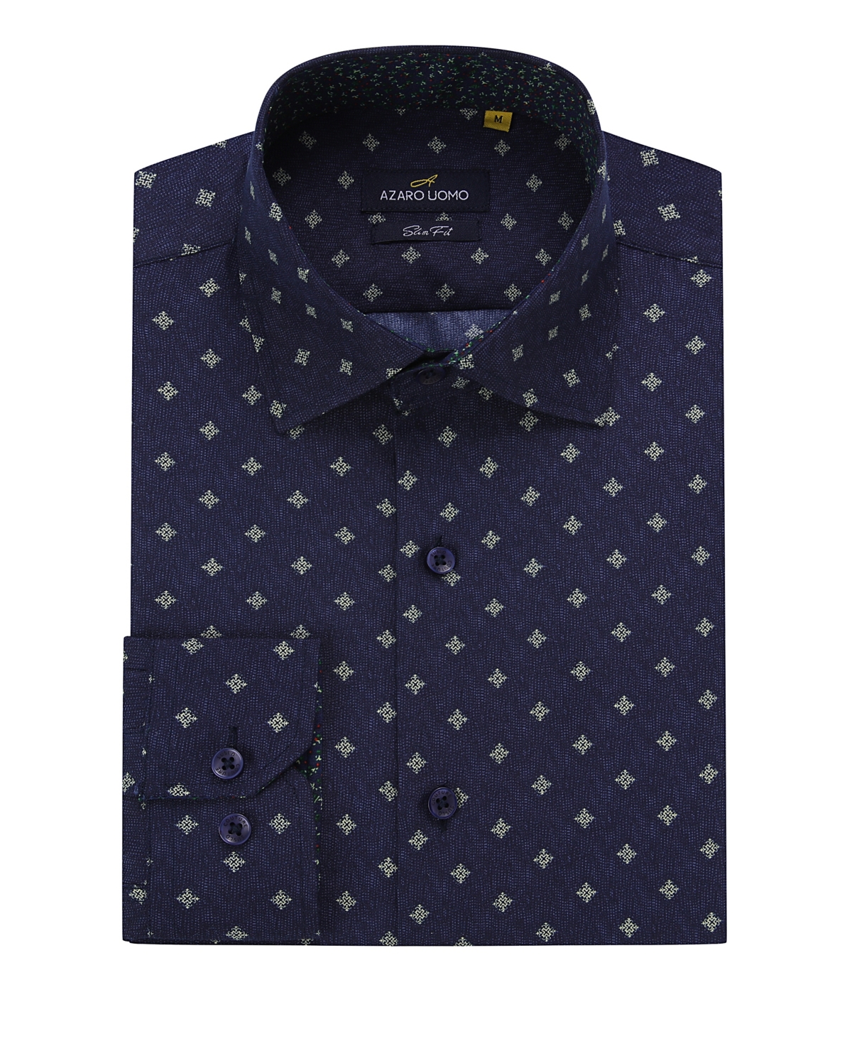 Shop Azaro Uomo Men's Business Geometric Long Sleeve Button Down Shirt In Navy