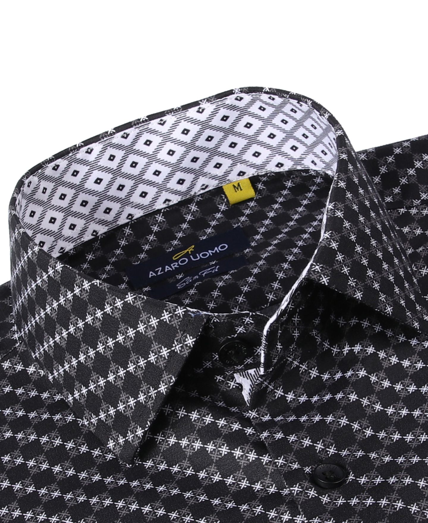 Мужская рубашка Azaro Uomo Business Geometric Long Sleeve Button Down Shirt, цвет: Чёрный — фото 2