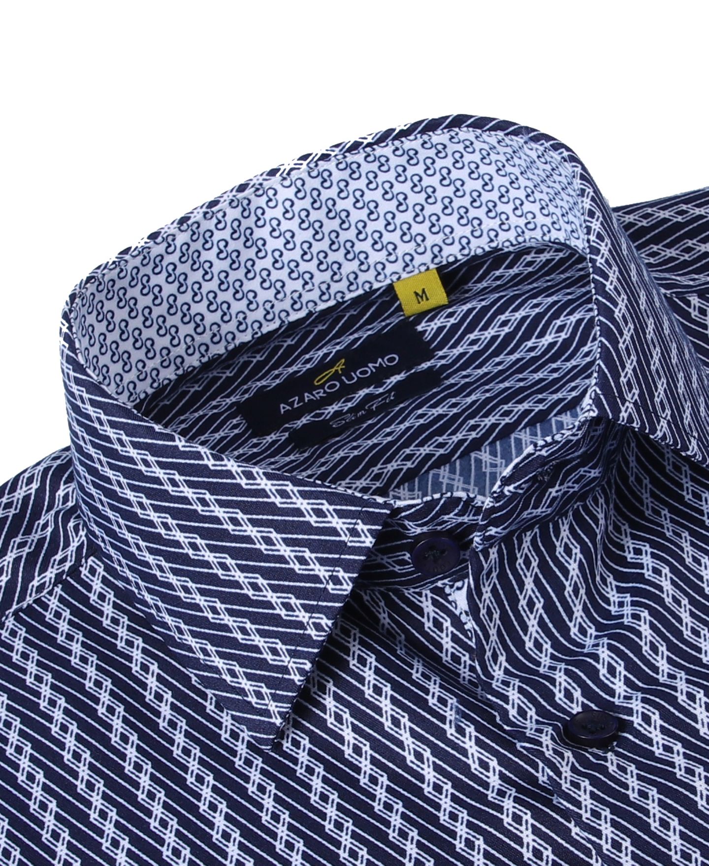 Мужская рубашка Azaro Uomo Business Geometric Long Sleeve Button Down Shirt, цвет: Тёмно-синий — фото 2