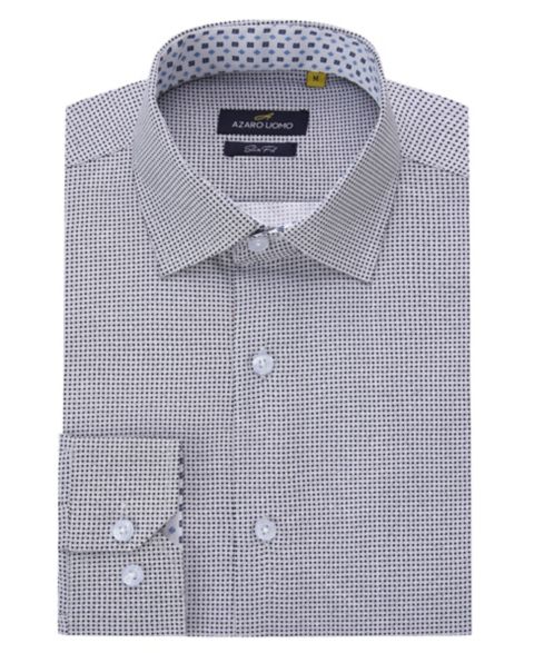 Мужская рубашка Azaro Uomo Business Geometric Long Sleeve Button Down Shirt, цвет: Синий