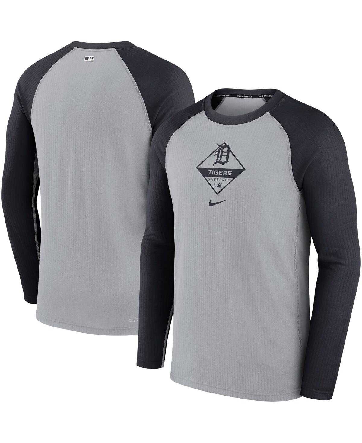 Men's Nike Gray and Navy Detroit Tigers Game Authentic Collection Performance Raglan Long Sleeve T-shirt