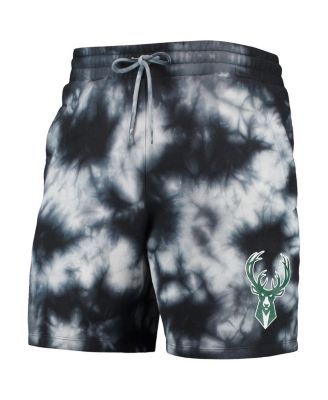 Men's Black Milwaukee Bucks Fleece Tie-Dye Shorts