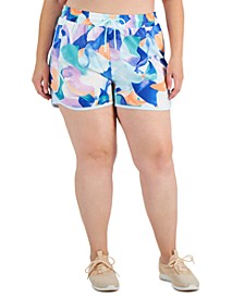 Plus Size Floating Petals Tipping-Detail Run Shorts, Created for Macy's