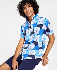 Men's Slim-Fit Abstract Floral Patchwork Style Short-Sleeve Button-Down Shirt