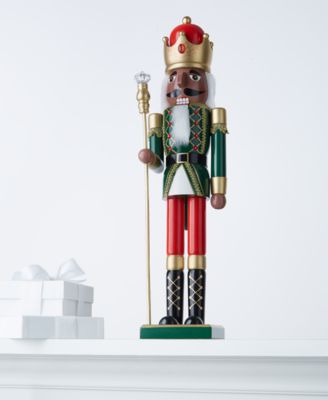 Holiday Lane - Christmas Cheer African American Red and Green Nutcracker King with Staff
