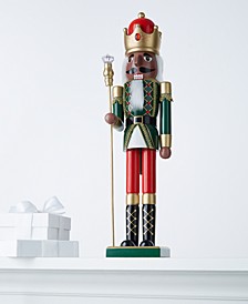 Christmas Cheer African American Red and Green Nutcracker King with Staff, Created for Macy's