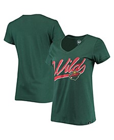 Women's Green Minnesota Wild Script Sweep Ultra Rival V-Neck T-shirt