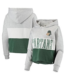 Women's '47 Heathered Gray, Heathered Hunter Green Michigan State Spartans Lizzy Colorblocked Cropped Pullover Hoodie