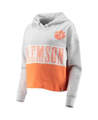Women's '47 Heathered Gray, Heathered Orange Clemson Tigers Lizzy Colorblocked Cropped Pullover Hoodie