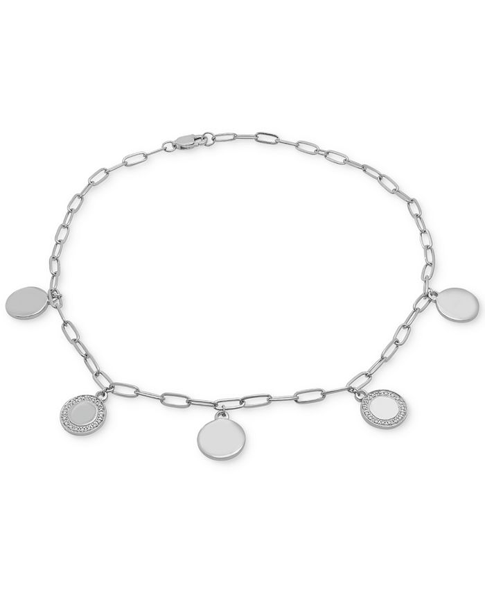 Wrapped Diamond & Polished Disc Dangle Ankle Bracelet (1/10 ct. t.w