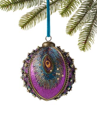 Holiday Lane - Jewel Tones Plastic Peacock Ball Ornament,