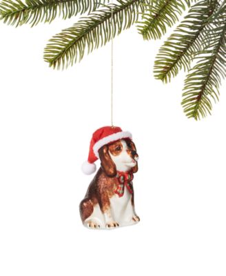 Holiday Lane - Pets Glass Dog with Santa Hat Ornament
