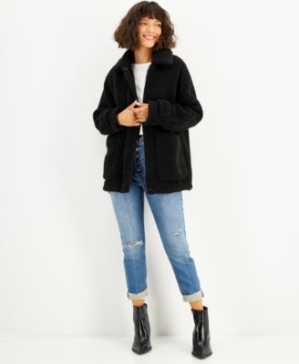 CoffeeShop - Juniors' Collared Zip-Front Fleece Coat