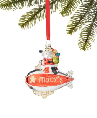 Holiday Lane - Macy's Glass Hot Air Balloon Ornament with Santa on Top
