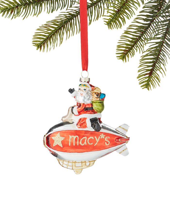 Holiday Lane Macy's Glass Hot Air Balloon Ornament with Santa on Top