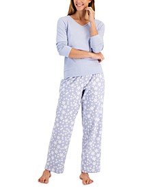 V-Neck T-Shirt & Flannel Pants Pajama Set, Created for Macy's
