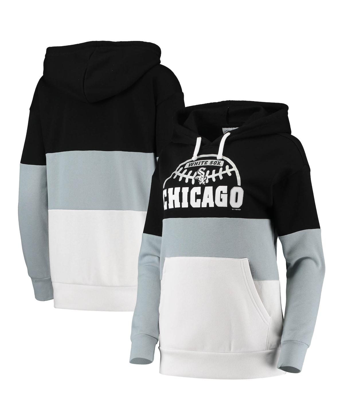 Shop G-iii Sports By Carl Banks Women's  Black And Gray Chicago White Sox Block And Tackle Colorblock Pull In Black,gray