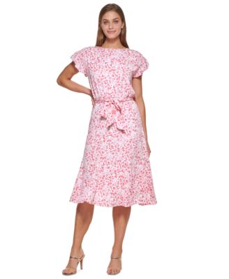 DKNY - Women's Abstract-Print Belted Midi Dress