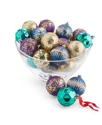 Holiday Lane - Jewel Tones Set of 30 Gold, Blue, Green & Purple Multi-Finish Ball Ornaments