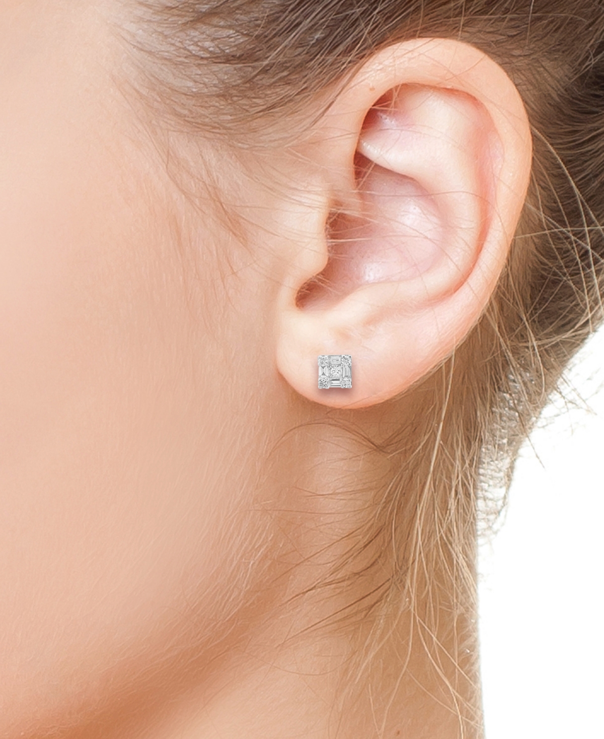 Effy Diamond Princess Shaped Multi-Cut Cluster Stud Earrings (1/2 ct. t.w.) in 14k- White Gold