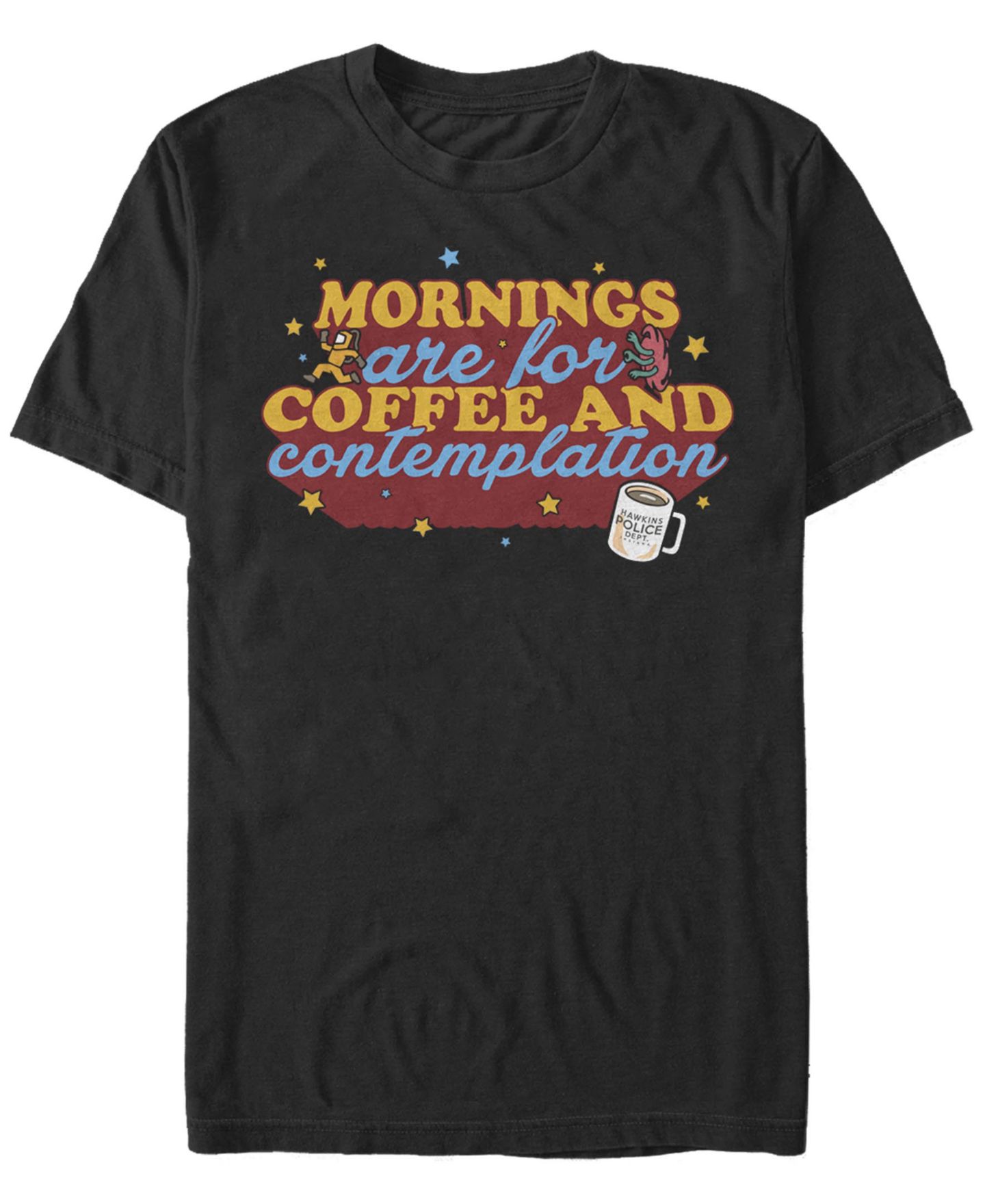 Мужская футболка Fifth Sun Stranger Things Coffee and Contemplation Typographic Short Sleeve, цвет: Чёрный — фото 2