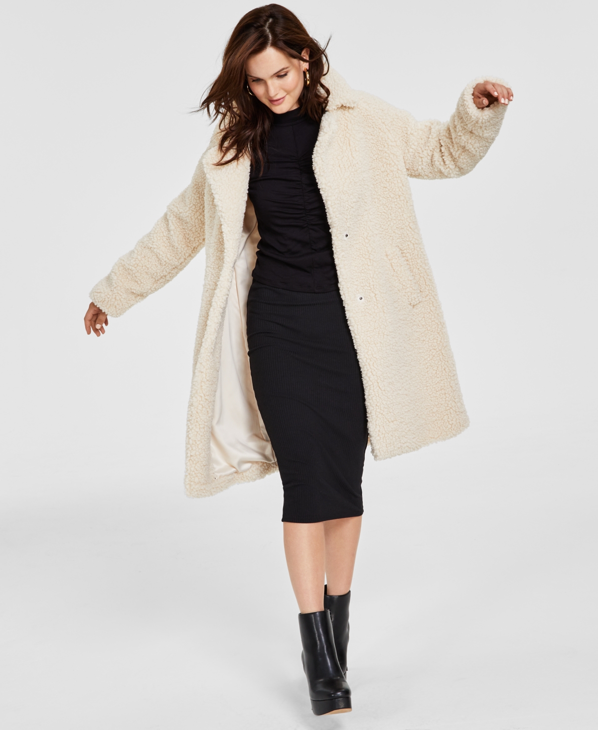 BCBGeneration Women's Notch-Collar Teddy Coat, Created for Macy's
