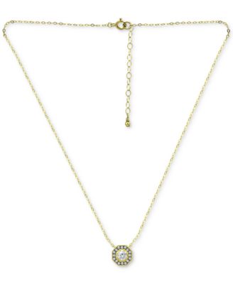 Cubic Zirconia Octagon Halo Pendant Necklace in 18k Gold-Plated Sterling Silver 16" + 2" extender, Created for Macy's