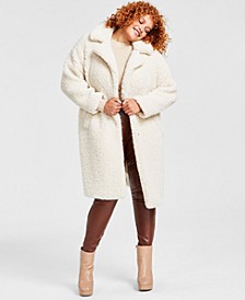 Women's Plus Size Notched-Collar Teddy Coat, Created for Macy's