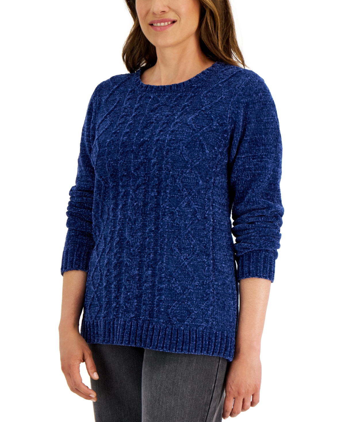 Karen Scott Women's Cable-knit Sweater, Created For Macy's In Estate Blue