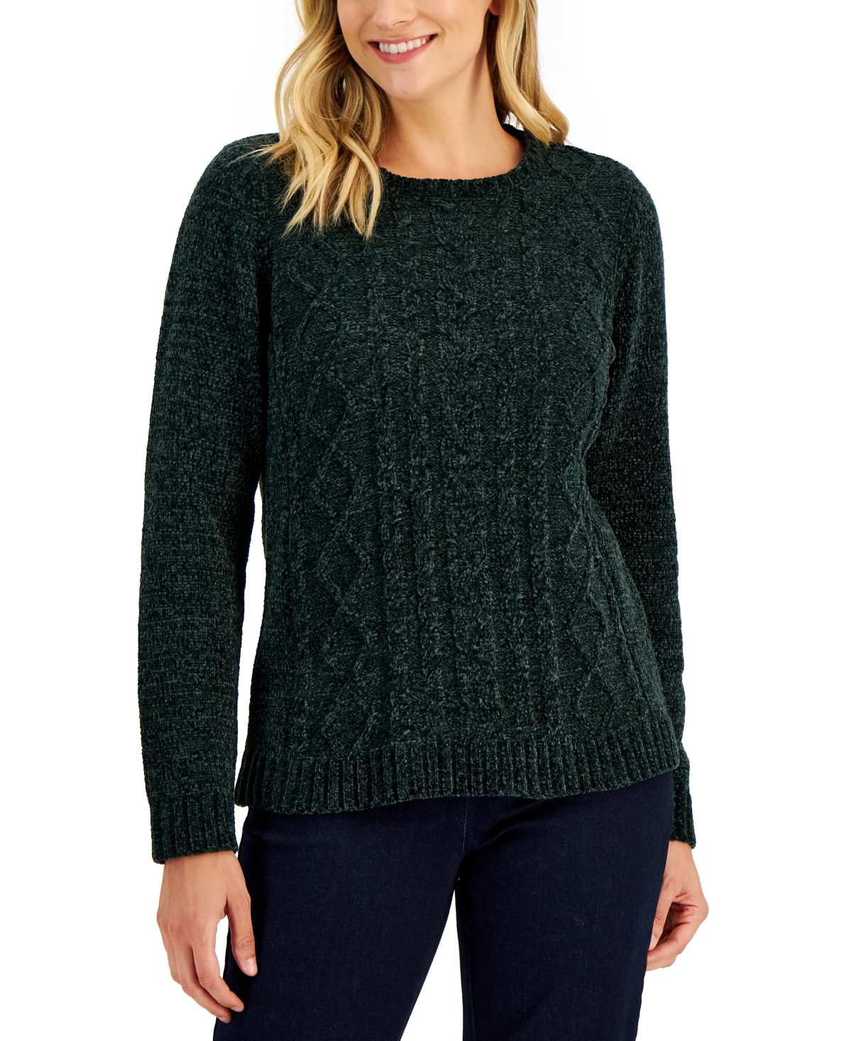 Karen Scott Women's Cable-knit Sweater, Created For Macy's In Forest Green