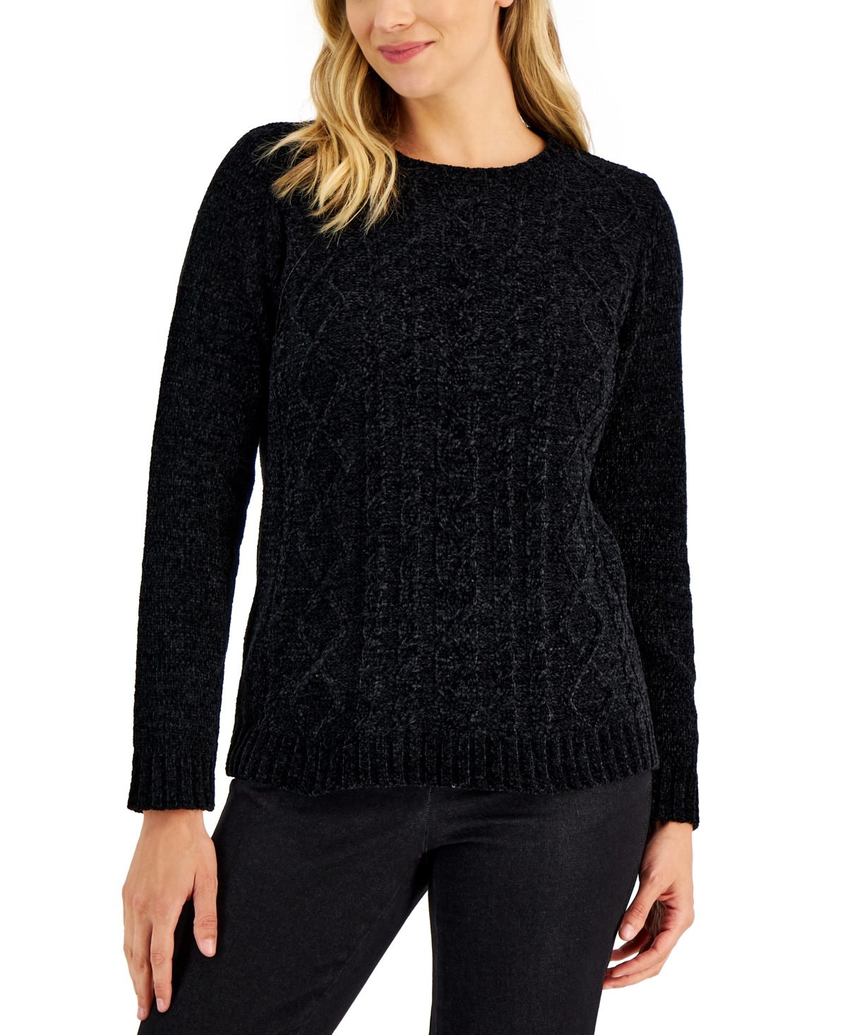 Karen Scott Women's Cable-knit Sweater, Created For Macy's In Deep Black