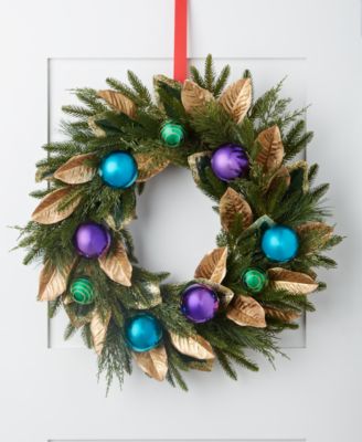 Holiday Lane - Jewel Tones 25" Plastic Leaves Wreath Wall Decoration with Plastic Balls
