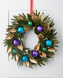 Jewel Tones 25" Plastic Leaves Wreath Wall Decoration with Plastic Balls, Created for Macy's