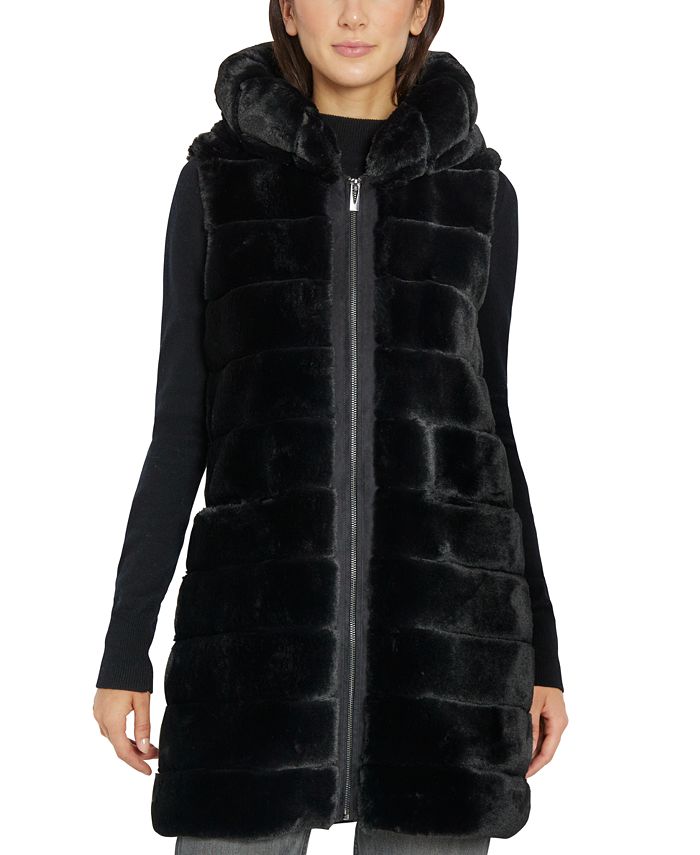 Via Spiga Womens Grooved Hooded Faux Fur Vest Macys