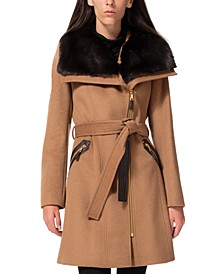 Women's Asymmetric Faux-Fur-Collar Wrap Coat, Created for Macy's