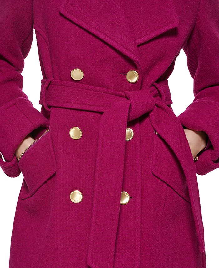 double breasted belted wool blend coat guess