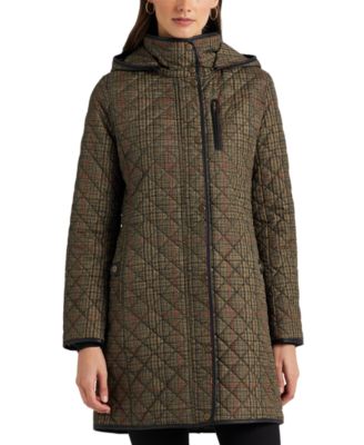 Faux-Suede-Trim Quilted Coat 