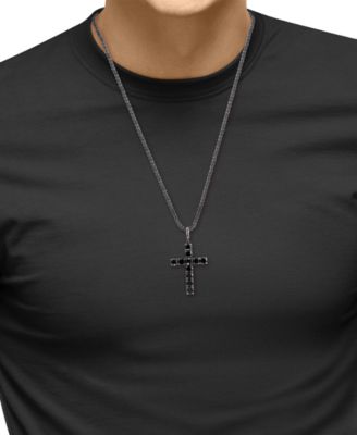 EFFY&reg; Men's Black Spinel 22" Pendant Necklace in Black Rhodium-Plated Sterling Silver