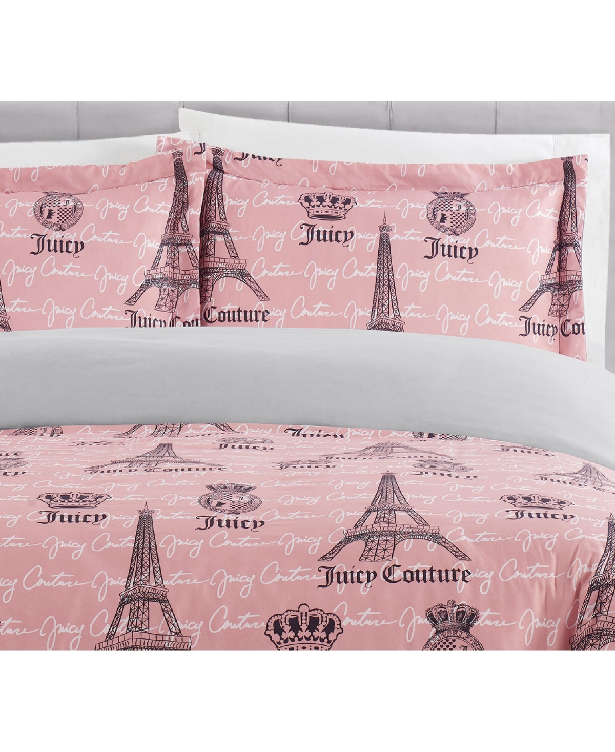 Shop Juicy Couture Juicy In Paris 3-piece Duvet Set, Queen In Pink,black,gray