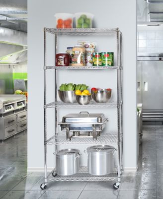 Commercial-Grade 5-Tier NSF-Certified Steel Wire Wheeled Shelving