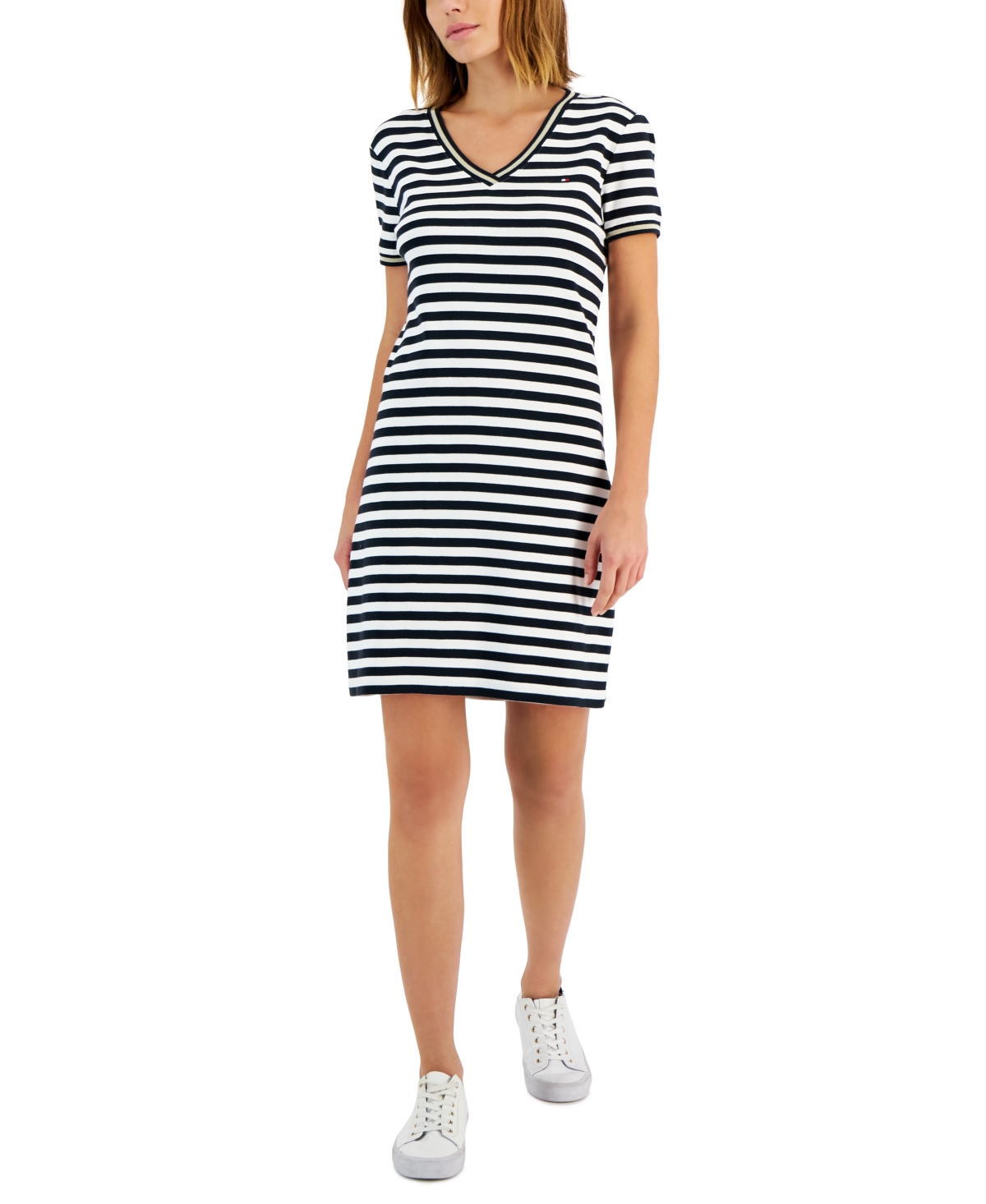 Tommy Hilfiger Women's Cotton Striped Short-Sleeve Dress