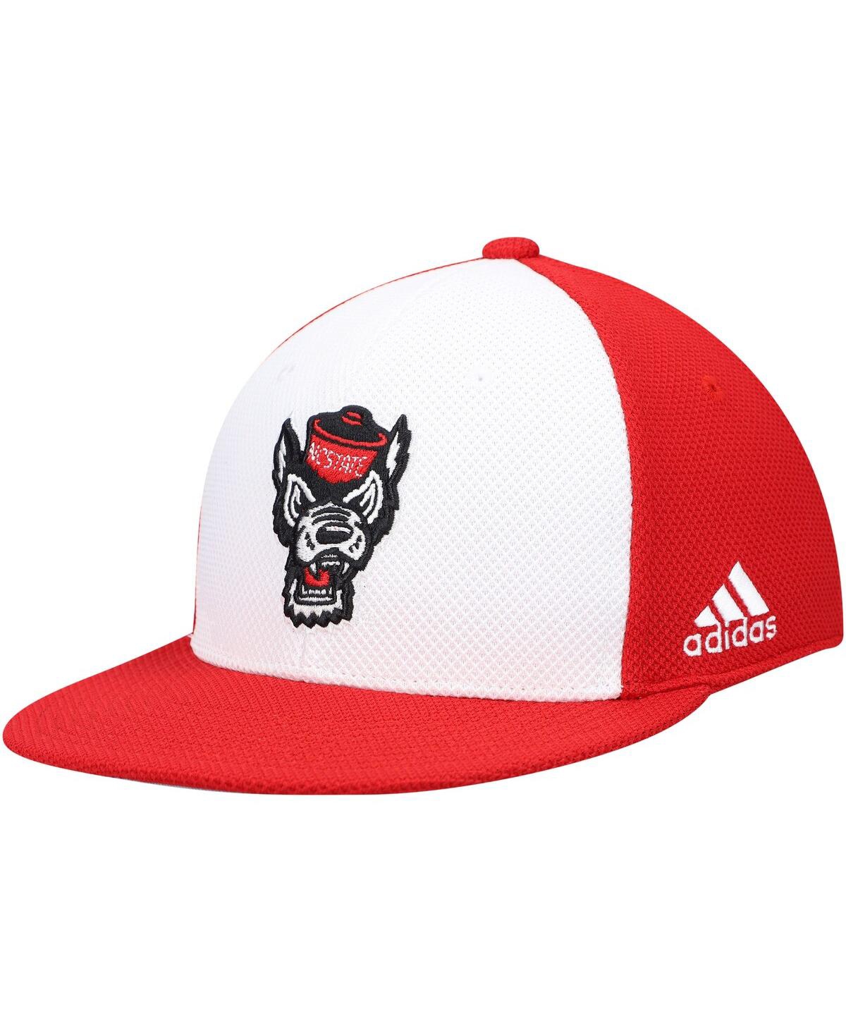 Shop Adidas Originals Men's Adidas White And Red Nc State Wolfpack On-field Baseball Fitted Hat In White,red