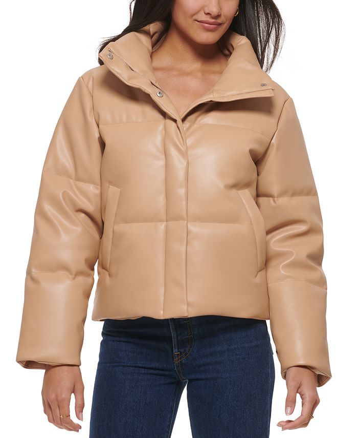Juniors Cropped Faux-Leather Puffer Coat Macys Girls Clothing Jackets Puffer Jackets 