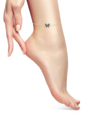 Blue Cubic Zirconia Butterfly Ankle Bracelet, Created for Macy's