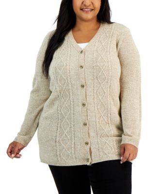 Karen Scott Plus Size V Neck Cable Knit Cardigan Created for Macy s Macy s