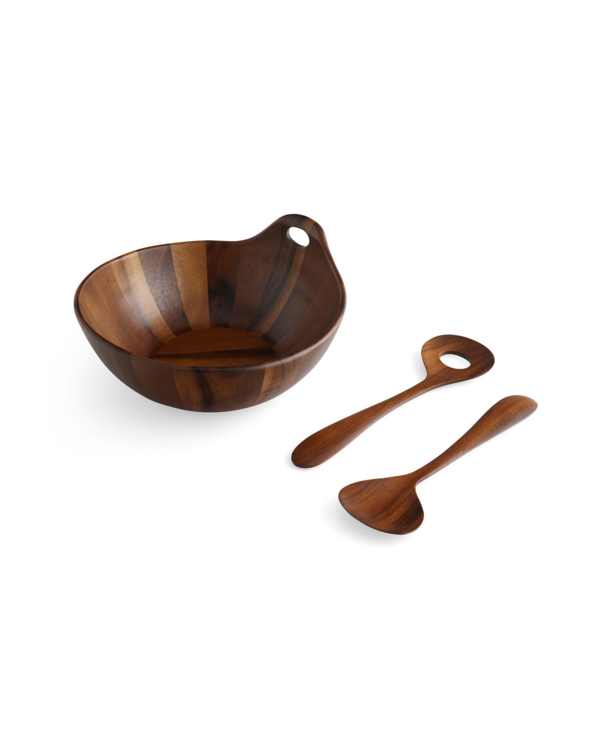 Shop Nambe Portables Wood Salad Bowl With Servers 3 Piece Set In Brown