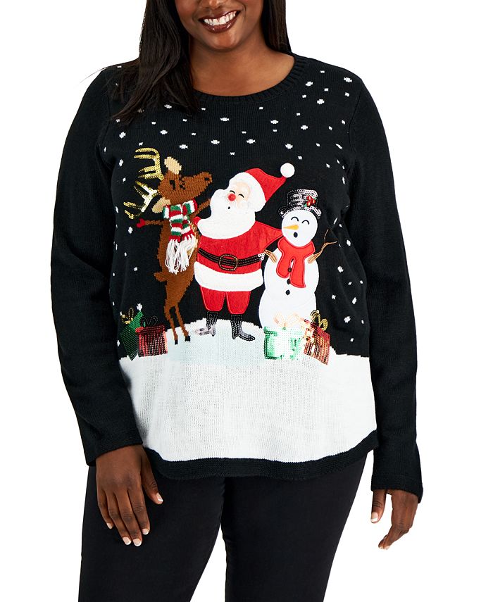 Karen Scott Plus Size Singing Santa Embellished Sweater, Created for ...